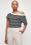 Edit Asymmetrical Contrast Neck Tee - Black white