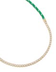 Waterproof Gold Plated Stainless Steel Half Tennis Half Green Cord Necklace