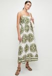 Edit Linen Blend Fit & Flare Cami Midi Dress - Green Falling Fans Dbl Border