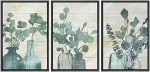WALL26 Framed Canvas Print Wall Art Set Green Forest Leaf Trio Close-ups Floral Wilderness Watercolor Modern Art Chic Group Mult