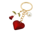 Red Rose Faux Pearl Heart Keychain-resin Heart Keyring Pendant Gold Chain