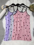 3 Pack Plus Size Cute Nightdress Set Women's Plus Heart Print Round Neck Contrast Trim Cami Sleep Dress Three Piece Set
