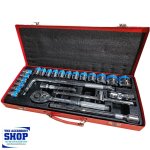 Socket Set 24 Piece 1 2 Inch In Metal Tool Box Cr-v King Tools