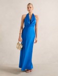 Becca Cowl Halter Satin Dress - 16 Vivid Azure