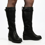Ladies Conway 3 Wedge Long Boot - Black - 8