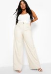Plus Pu Wide Leg Trousers - Cream
