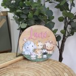Wooden Name Board In Theme Cute Safari Girl With Flowers