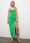 Midi Cowl Neck Dress With Drape Detail - Green