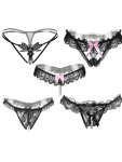 5 Pack Women's Sexy Lace Thongs & G-strings - Sheer & Skimpy Black Lace Trim Panties For Intimate Moments And Comfortable Wear -