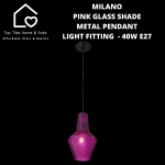 Milano Pink Glass Shade Metal Pendant Light Fitting - 40W E27 Small