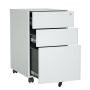 Steel 3 Drawer Mobile Pedestal Arc Handle Filing Cabinet With Lock - Light Grey