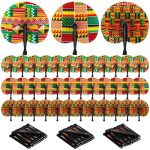 Threehoney 36 Pieces African Print Foldable Hand Fan Bulk Fabric Handmade Juneteenth Folding Fan Gifts 3 Styles For Women Men Gu
