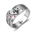 N780 - 925 Sterling Silver Personalized Family Names & Birthstones Ring - Size 6