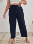 Plus Size Solid Color Paperbag Waist Pants Casual Tie Front Pants For Spring & Summer Women's Plus Size Clothing