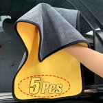 5PCS Ultra-soft Microfiber Car Cleaning Towels - Thick Absorbent & Lint-free For Efficient Drying And Washing