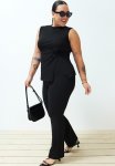 Plus Slit Detailed Knitted Seasonal Bottom-top Set - Black