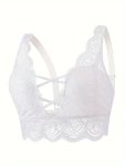 Plus Size Wedding Sexy Bra Women's Plus Floral Lace Crisscross Front Scalloped Trim Bralette
