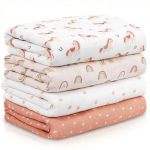 Civarua Kids Muslin Swaddle Blankets For Newborn 4 Pack Cotton Baby Blankets Large 31.5 X 43.3 Inch Breathable Soft Receiving Bl