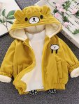 New Children's Warm Cotton-padded Winter Thick Coat Cute Bear Shape Baby Corduroy Hooded Zip Upjacket
