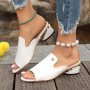 Women's Peep Toe Slide Sandals Fashion Slip On Chunky Low Heels All-match Going Out Slides