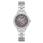 Guess Silver Tone Analog Watch Pink Dial