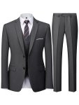 Men's 3-PIECE Suit Set - Polyester-blend Slim Fit Business Work Suits With Lapel Collar Stretch Fabric Solid Color Long Sleeve W