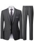 Men's 3-PIECE Suit Set - Polyester-blend Slim Fit Business Work Suits With Lapel Collar Stretch Fabric Solid Color Long Sleeve Woven - Includes Jacket