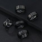 5PCS Fashion Stainless Steel Rings Set Simple Style Black Roman Numeral Pattern Hollow Design Ring Rotatable Men's Hip Hop Ring