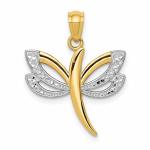 14K Yellow And Rhodium Two-tone Gold Filigree Dragonfly Pendant Necklace For Women With Polished Finish Lightweight Nature Jewel