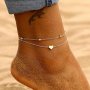 Hot Double Layers Thin Chain Anklet With MINI Love Heart Beads Minimalist Ankle Bracelet Foot Jewelry