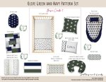 Cot Duvet Bedding Olive Green And Navy Pattern Set