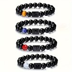 1PC Unisex 12 Constellations Beads Bracelet Black Stone Elastic Bracelet Couples Bracelet Charm Bracelet For Women And Men Birth