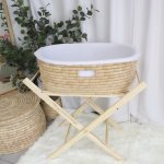 A Moses Basket With Wooden Stand & Liner Complete Sleep Set