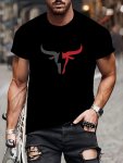 Plus Size Men's Cow Head Print T-Shirt For Summer Street Style Novelty Short Sleeve Tees