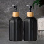 2PCS Bamboo Pump Soap Dispenser Set 17OZ 2 Kitchen And Bathroom Soap And Lotion Dispenser Kitchen Bathroom Soap Dispenser Black