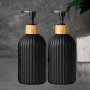 2pcs Bamboo Pump Soap Dispenser Set 17oz*2 Kitchen And Bathroom Soap And Lotion Dispenser Kitchen Bathroom Soap Dispenser Black