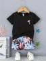 Boys Round Neck Short Sleeve T-Shirt Top & Shorts 2PCS Set Coconut Tree Print Sports Casual Kids Clothes