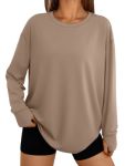 Trendy Queen Womens Oversized T Shirts Fall Tunic Thumb Hole Long Sleeve Workout Tops Fashion Plus Size Gym Loose Y2K Tee Khaki