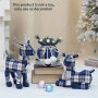 Festive Blue Plaid Elk Doll Gift Package: No Electricity Required Fabric And PVC Material