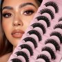 Ichickiss 10 Pairs Of Luxurious 5D Faux Mink Eyelashes - Reusable Fluffy & Natural-looking For A Foxy Eye Effect Lightweight & Comfortable Enhances Your Outer Corners