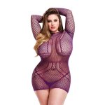 Lapdance - Long Sleeve Open Back MINI Dress Purple Plus