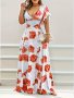 Floral Print V-neck Maxi Dress Elegant Flutter Sleeve Dress For Spring & Summer Women's Clothing