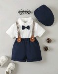 5PCS Gentleman Suit Navy And White