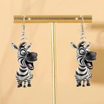 Charming Cartoon Zebra Earrings: Adorable Black And White Animal Dangle Earrings Perfect For Festive Occasions Or Everyday Wear.
