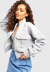 Pocket Detail Bomber Jacket - Grey Marl