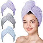Hicober Microfiber Hair Towel 3 Packs Hair Turbans For Wet Hair Drying Hair Wrap Towels For Curly Hair Women Anti Frizz Purple B