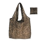1PC Leopard Print Reusable Shopping Tote Bag Collapsible Polyester Lightweight Grocery Bag Picnic Carry Bag With Compact Pouch 4