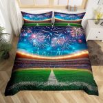 Court Bedding Set Fireworks Comforter Cover Set For Teens Women Room Decor Sports Gaming Duvet Cover Breathable Football Bedspre