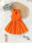 Baby's Retro Style Solid Color Halter Neck Belted Dress Infant & Toddler Girl's Dress For Daily Wear/holiday/party As Gift