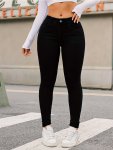 Women's High-waisted Stretch Denim Jeans With Spandex Cotton And Polyester Blend Relaxed Fit Four-season Wear Multiple Pockets C